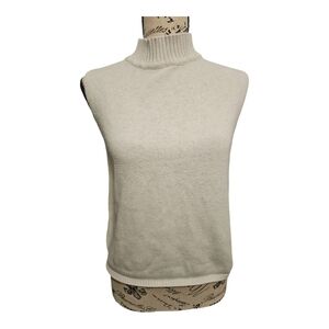 Cleo Light Tan Turtleneck Sleeveless Knit Tank Top in White and Tan. Chic Look